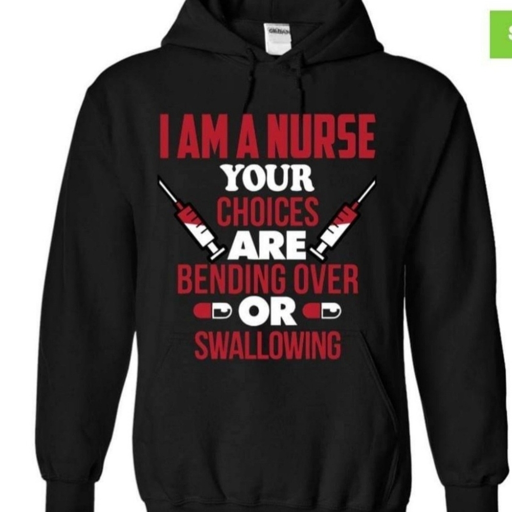 Gildan Black Hoodie with Red and White Nurse Print